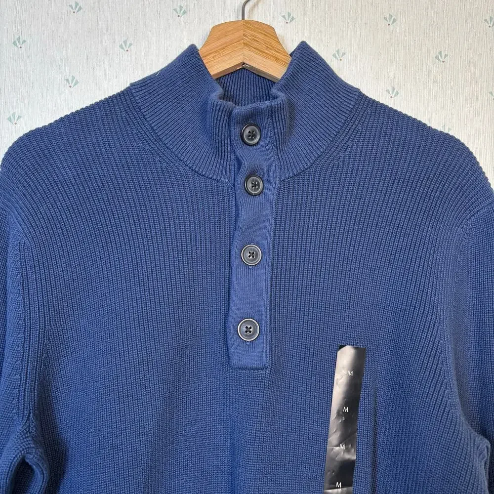 Banana Republic Button Mock Neck Ribbed Sweater Size Medium Office Minimal NWT